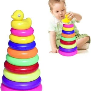 Kids Ring Pile Up Toys 10 Pcs With Happy Duck Head Multicolor Ring Game for Kids Ring Toss