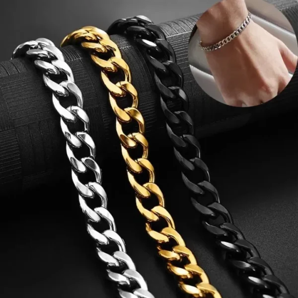 Pack of 3Black/Silver/Golden Cuban Link Chain Wrist / Hand Bracelet for Men / Boys - Mens Jewellery - Image 3