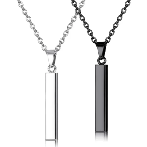 Pack of 2 Silver+golden100% Pure Stainless Steel Vertical Bar Necklace/Locket/Chain for Men/Boys - Image 3