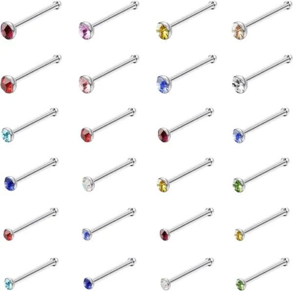 12 PCs Silver And Multicolor Nose Pins Stainless Steel Nose Rings Naak Ki Bali Naak Ka Koka Naak Ki Nathni Nath For Women Girls Daily Wear Nose Accessories Traditional Nose Jewelry Stylish Nose Pins Party Wear Nose Rings Fashion Jewelry - Image 3