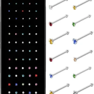 12 PCs Silver And Multicolor Nose Pins Stainless Steel Nose Rings Naak Ki Bali Naak Ka Koka Naak Ki Nathni Nath For Women Girls Daily Wear Nose Accessories Traditional Nose Jewelry Stylish Nose Pins Party Wear Nose Rings Fashion Jewelry