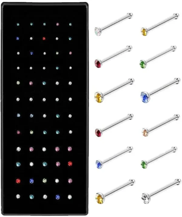 12 PCs Silver And Multicolor Nose Pins Stainless Steel Nose Rings Naak Ki Bali Naak Ka Koka Naak Ki Nathni Nath For Women Girls Daily Wear Nose Accessories Traditional Nose Jewelry Stylish Nose Pins Party Wear Nose Rings Fashion Jewelry