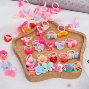 New 12pcs/set Cute Pink Rhinestone Crown Cartoons Princess Resin Silicone Rings for Children Girls Kids Jewelry Toy
