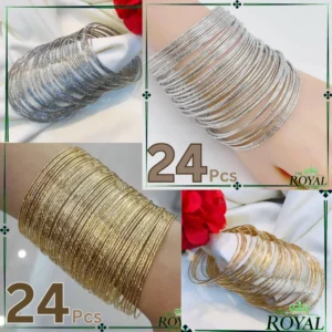 24 Pcs  Bangles for Everyone Who Likes Fashion Jewellery Available in Golden & Silver Size 2.6 Only Chudi