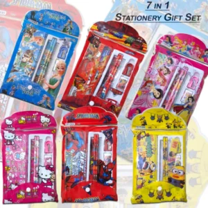 6 in 1 Stationery Gift Set for School Children Girls & Boys Perfect Birthday Gift Beautiful Disney Character Stationary Gift Set Pencil Sharpener Eraser Scale Spiderman Frozen Minions