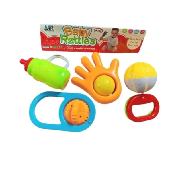 Colorful Non Toxic Plastic Set of 4 Attractive Sound Rattle Toy Set for New Born Babies Toys