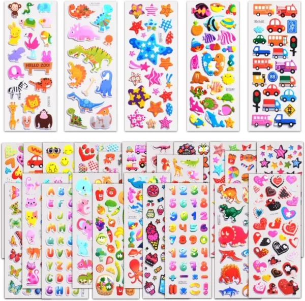 12 PCS Stickers for Kids 1000+, 3D Puffy Stickers, Cute Stickers Variety Pack for Kids Scrapbooking,Gifts, Rewards Including Animals, Stars, Fishes, Hearts, Dinosaurs, Cars and More - Image 2