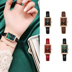 New 2025 Leather Fashion Green Watch Quartz Watch Women Girl Accessories