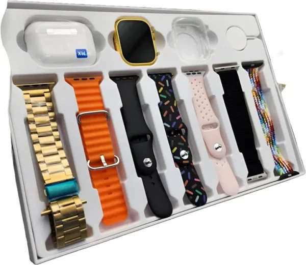 Orignal i20 Ultra Max Suit Smart Watch For Boys Girls Men Women 10 in 1 Box 2.3inch Large Screen Display 7 Straps in 1 Smart Watch with Earbuds Multi sport Waterproof Sleeping Call Heartbeat Rate Monitoring