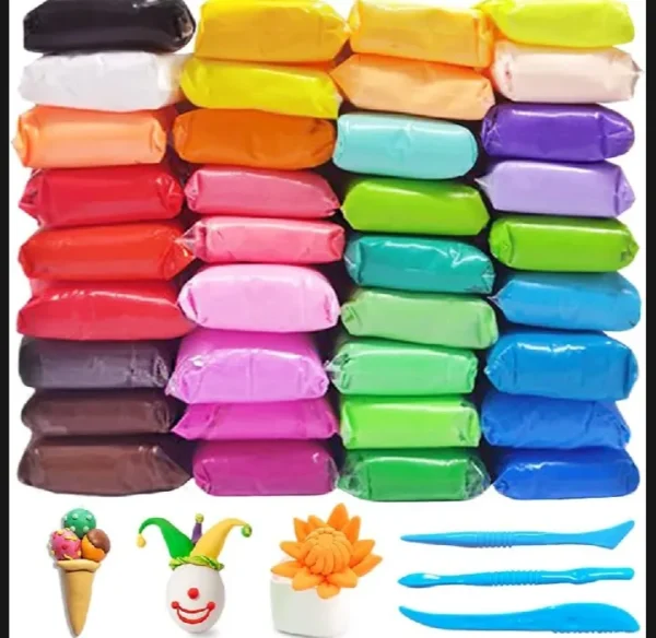 36 Pcs Pack Different colors Soft Rainbow Color Modeling Play Dough Set Fomic Play Dough Air Dry Polymer Clay with Free Tools Foamic Polymer Light Clay Slime Playdough For Kids With Free Tools - Image 4