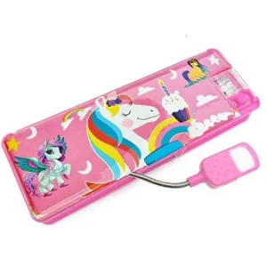 LED Double Sided with Magnetic Button Geometry box with Sharpener for kids, Boys and Girls Multifunctional in different cartoon characters
