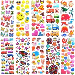 12 PCS Stickers for Kids 1000+, 3D Puffy Stickers, Cute Stickers Variety Pack for Kids Scrapbooking,Gifts, Rewards Including Animals, Stars, Fishes, Hearts, Dinosaurs, Cars and More