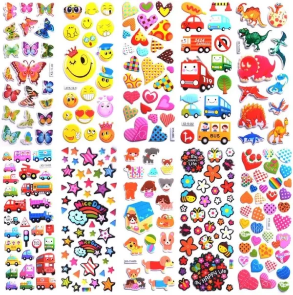12 PCS Stickers for Kids 1000+, 3D Puffy Stickers, Cute Stickers Variety Pack for Kids Scrapbooking,Gifts, Rewards Including Animals, Stars, Fishes, Hearts, Dinosaurs, Cars and More