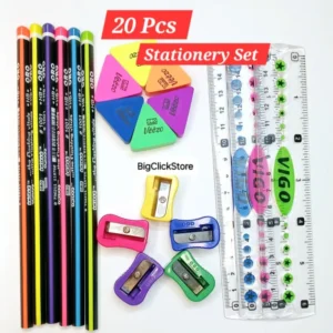 20 Pcs ORO Stationery Set | 6 Pencils, 6 Erasers, 5 Sharpeners & 3 Rulers | Best Stationery Kit for Students, Toddlers, Kids, Girls & Boys | Premium School Supplies for Writing, Drawing & Learning | Buy Online at Best Price