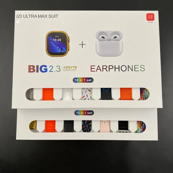 Orignal i20 Ultra Max Suit Smart Watch For Boys Girls Men Women 10 in 1 Box 2.3inch Large Screen Display 7 Straps in 1 Smart Watch with Earbuds Multi sport Waterproof Sleeping Call Heartbeat Rate Monitoring - Image 3