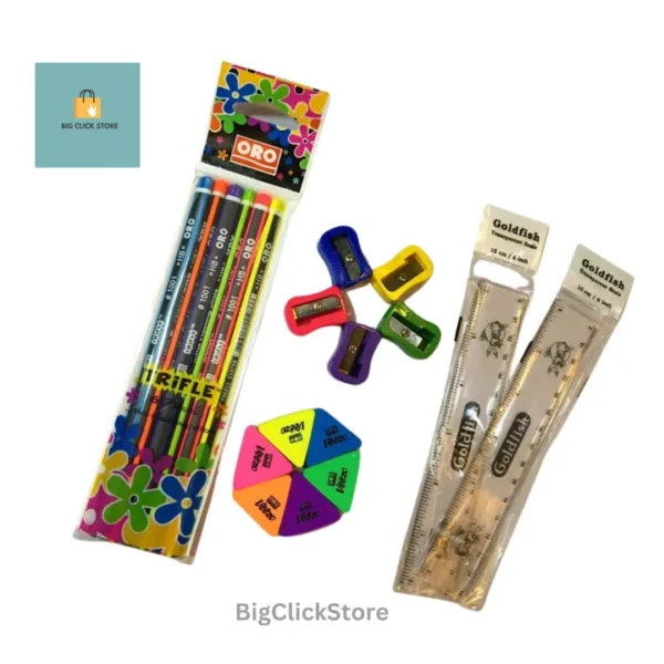20 Pcs ORO Stationery Set | 6 Pencils, 6 Erasers, 5 Sharpeners & 3 Rulers | Best Stationery Kit for Students, Toddlers, Kids, Girls & Boys | Premium School Supplies for Writing, Drawing & Learning | Buy Online at Best Price - Image 3
