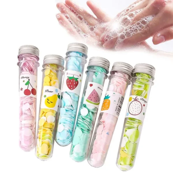 Pack of 2Disposable Paper Soap Confetti Cleaning Washing Hand Bath Toiletry Paper Soap Sheets Petals Soap Flakes with Storage Tube for Kitchen Toilet Outdoor Travel Camping Hiking multi color - Image 2
