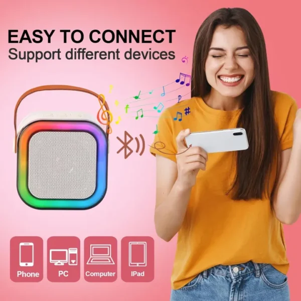 K12 Wireless Mic With Speaker - Single / Double RGB 7 Colour Dancing Light Karaoke Mic With Portable Bluetooth Microphone For Recording With Speaker For Music - 3 in 1 USB / AUX / SD Card Slot Karaoke Handheld Microphone - Image 3