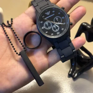 Pack of 3 | Stylish Men's watch and Accessories Gift Set | Luxury Watch + Ring + Locket | Stainless Steel Fashion Combo | Best Gift for Men | Casual & Party Wear