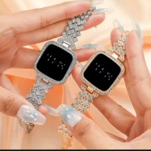HOT DEAL NO 1 Full Diamond Touch Screen LED Watch Steel Chain with Diamonds Ladies Watches For Female Women Girl